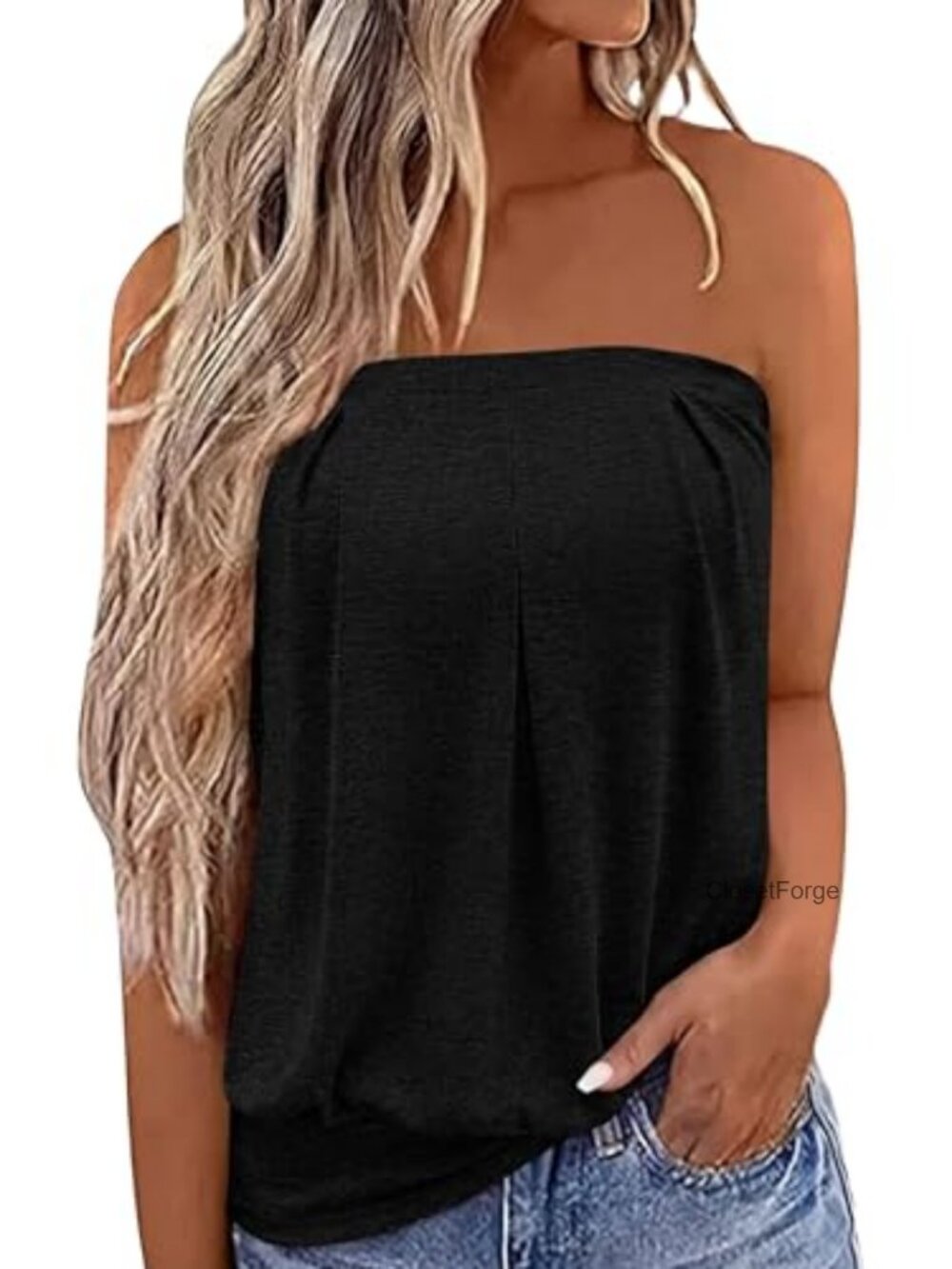 Women's Pleated Tube Top Strapless Sleeveless Bandeau Summer Casual